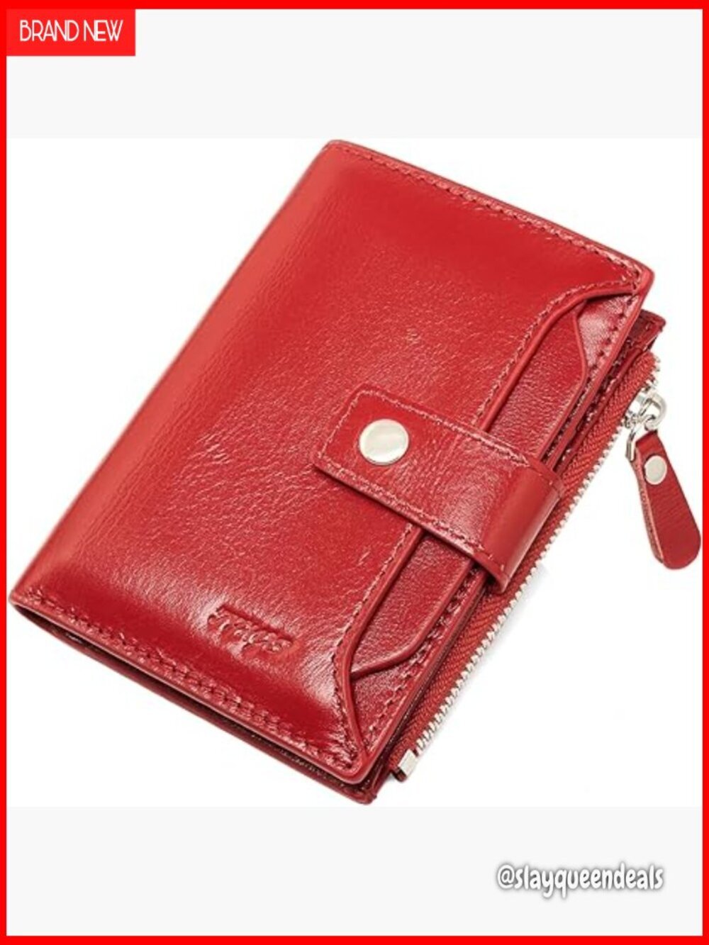 Slim Leather RFID Wallet with 12 Card Slots ID Window Zipper Pocket
